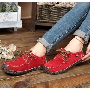 Red Handmade Loafers Size 7